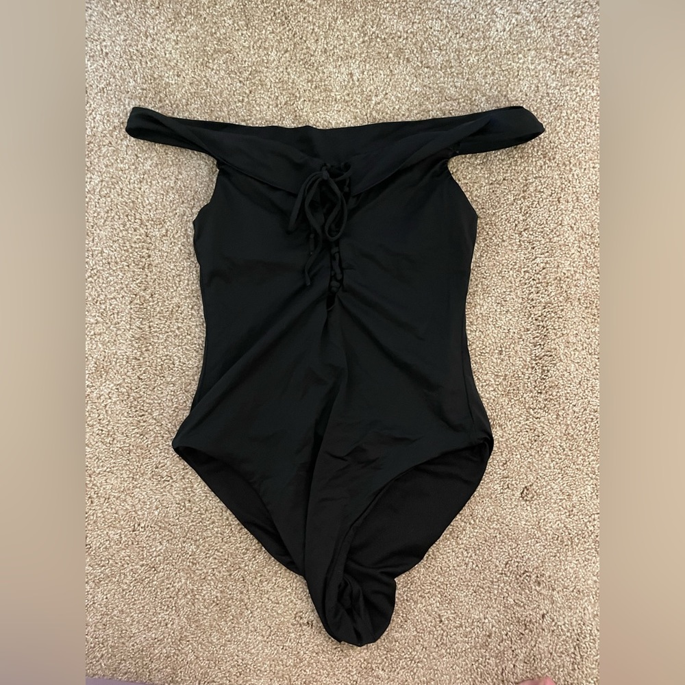 Bar III Off the Shoulder  One-piece with Adjustable String Bust